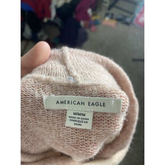⭐ 3/$15 American Eagle Cowl Neck Pink Tan Stripe Soft Sweater M - Picture 9 of 10